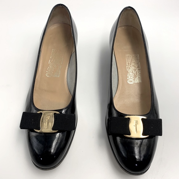 SALVATORE FERRAGAMO VARA BOW PUMP BLACK SHOE - Picture 1 of 9